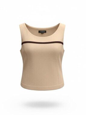 Cream and brown sleeveless top with a square neckline